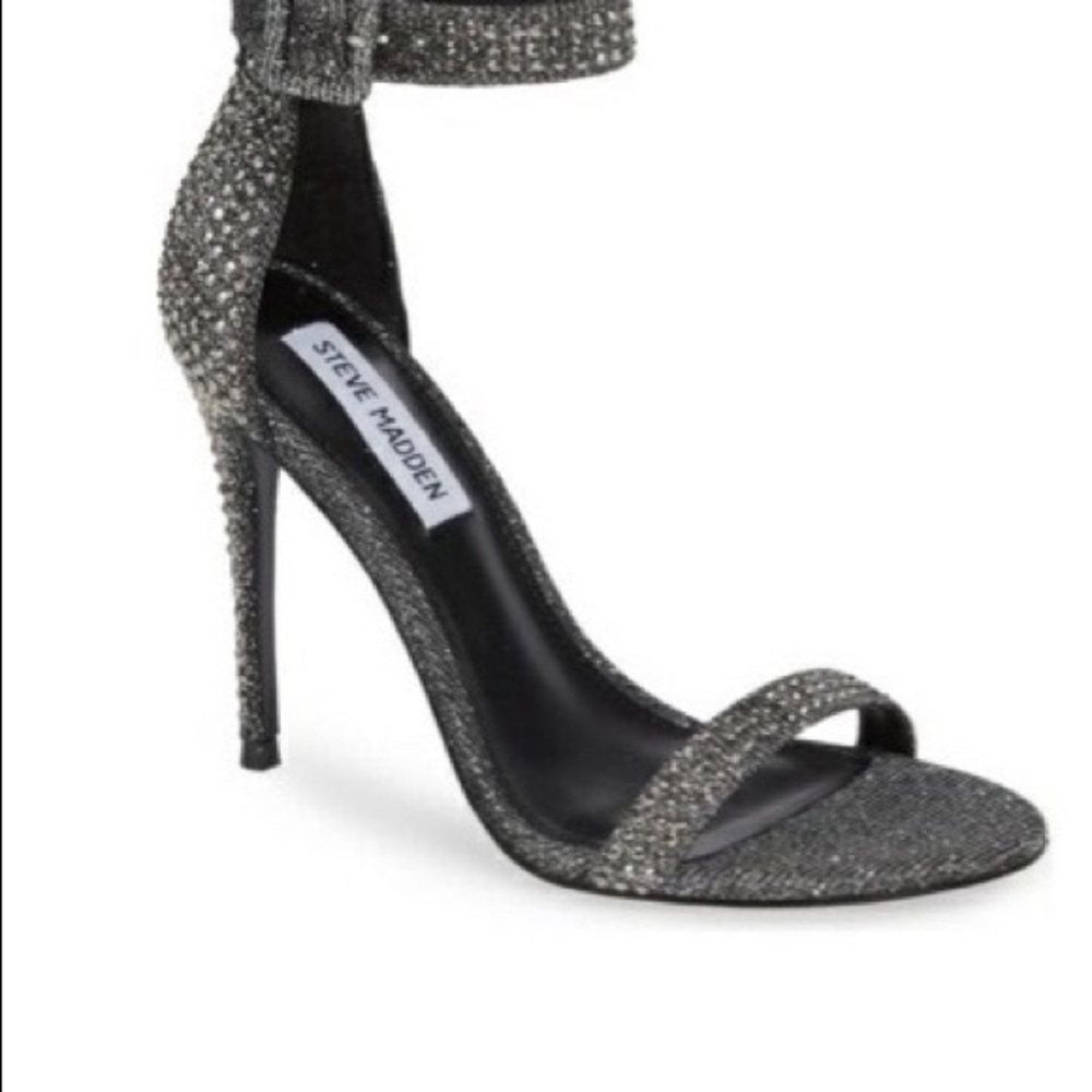 Steve Madden Silver Metallic Mischa Rhinestone Stiletto Party Sandal heels